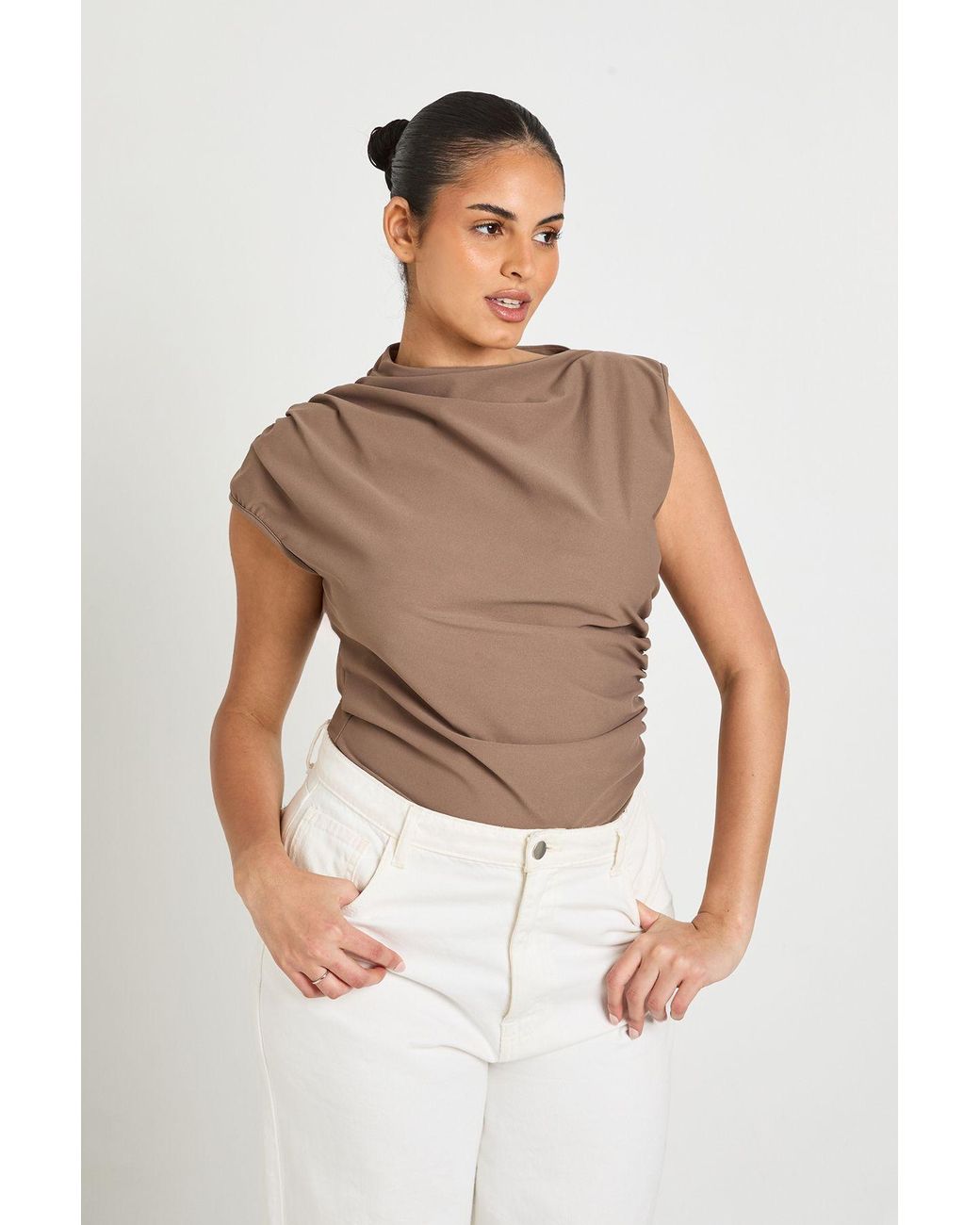 Boohoo White Plus Ruched Grown On Neck Bodysuit