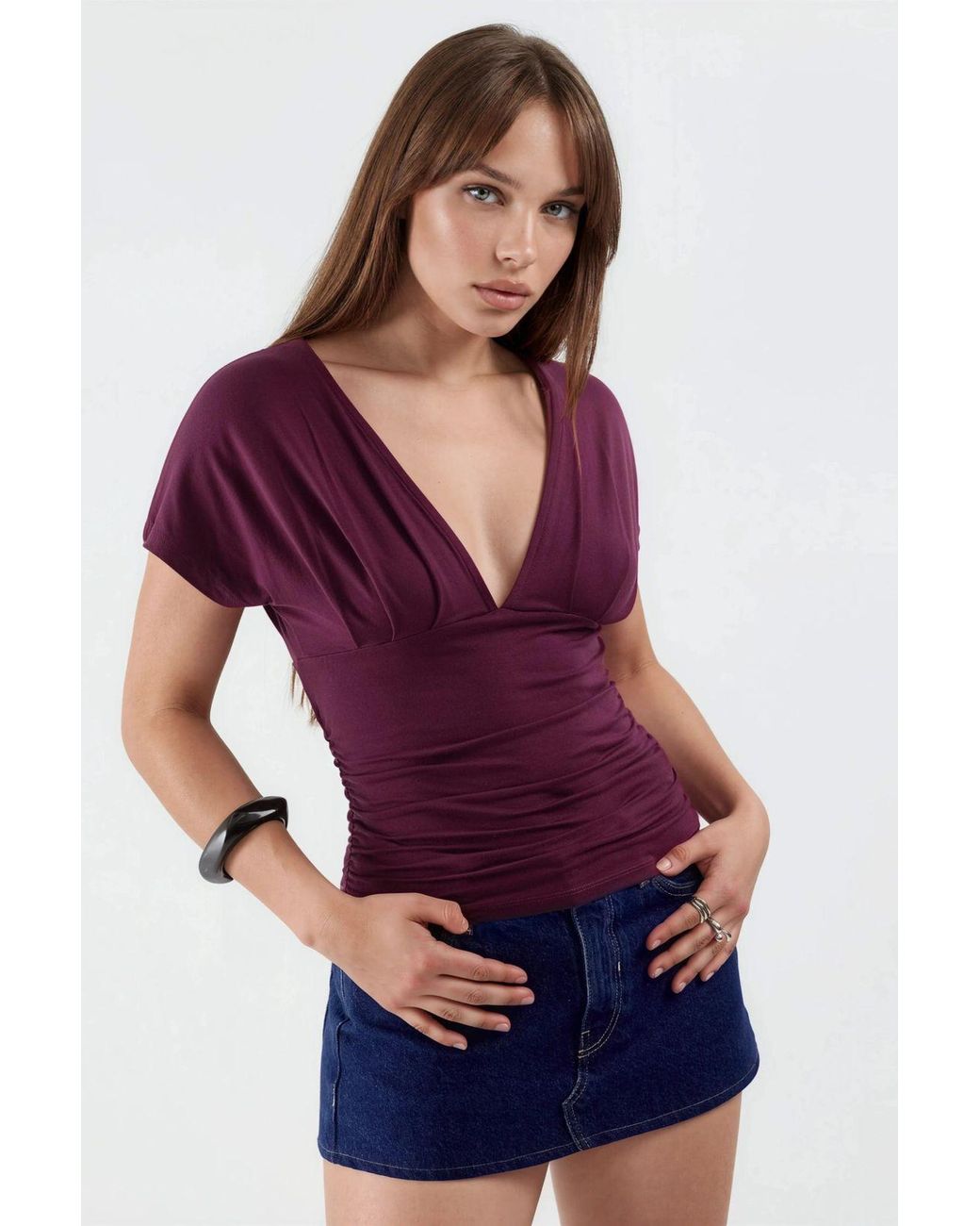 Busem Blue V-Neck Tie Detail Blouse