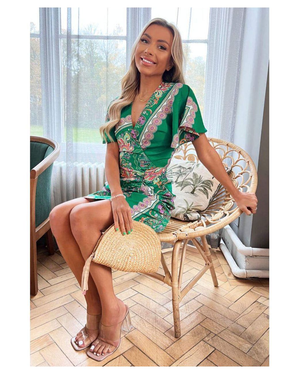 AX Paris Paisley Printed Gathered V Neck Mini Dress in Green Lyst UK