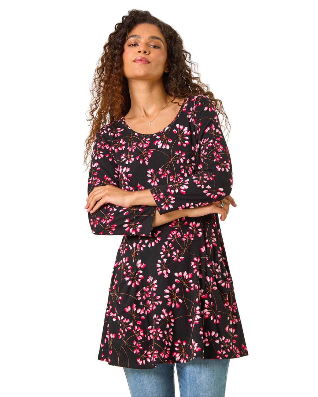Roman Red Floral Print Tunic