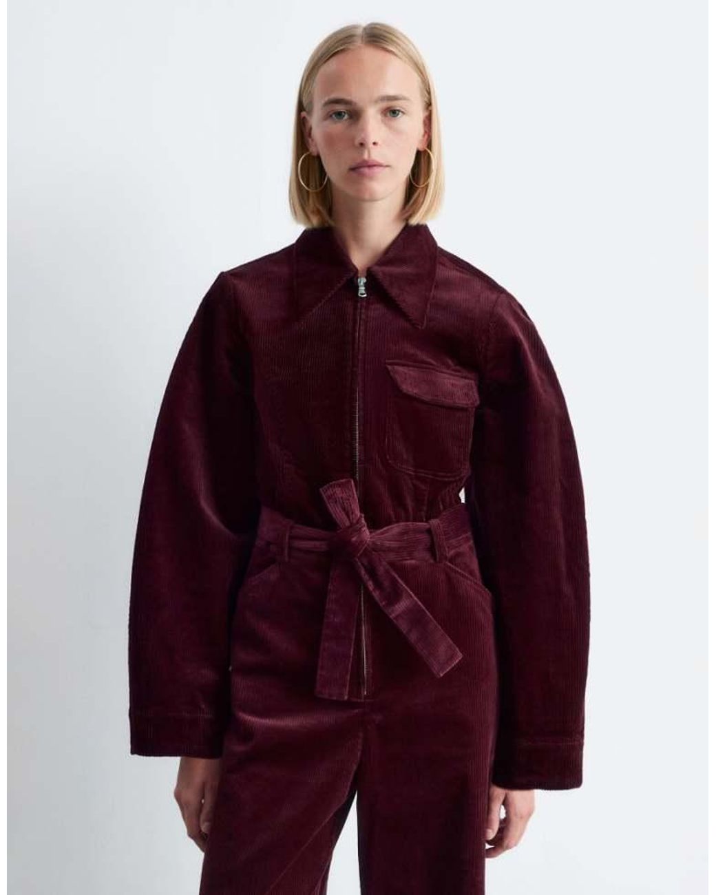 & Other Stories Red Belted Corduroy Jumpsuit