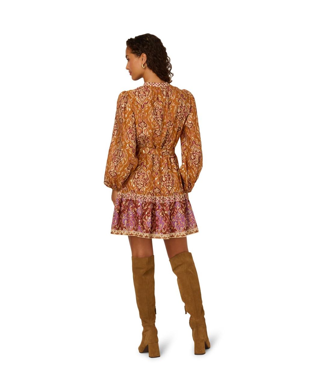 Adrianna Papell Brown Printed Short Dress