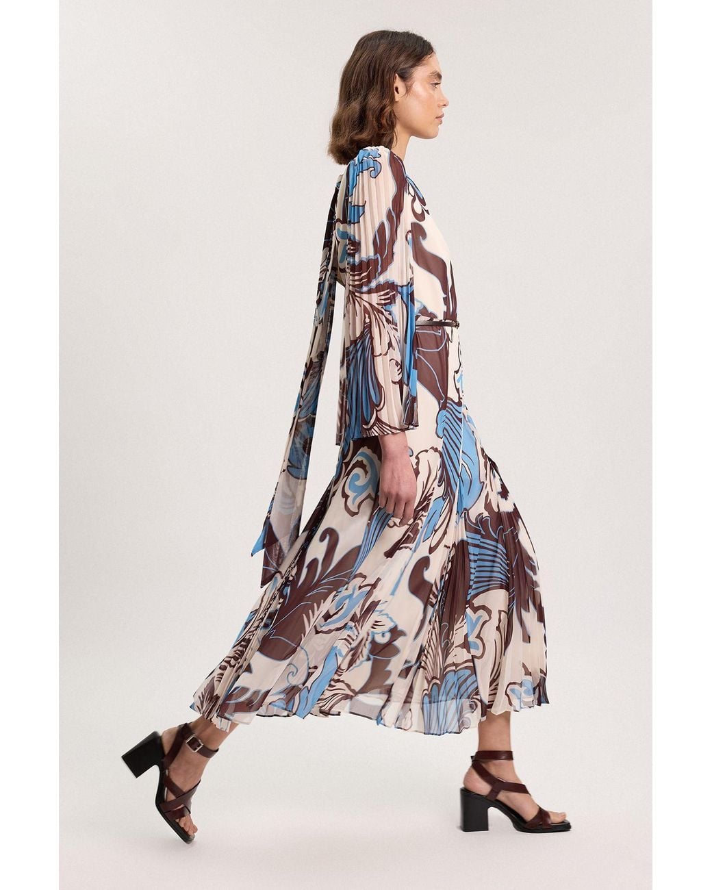 Karen Millen Blue Petite Paisley Pleated Woven Maxi Dress