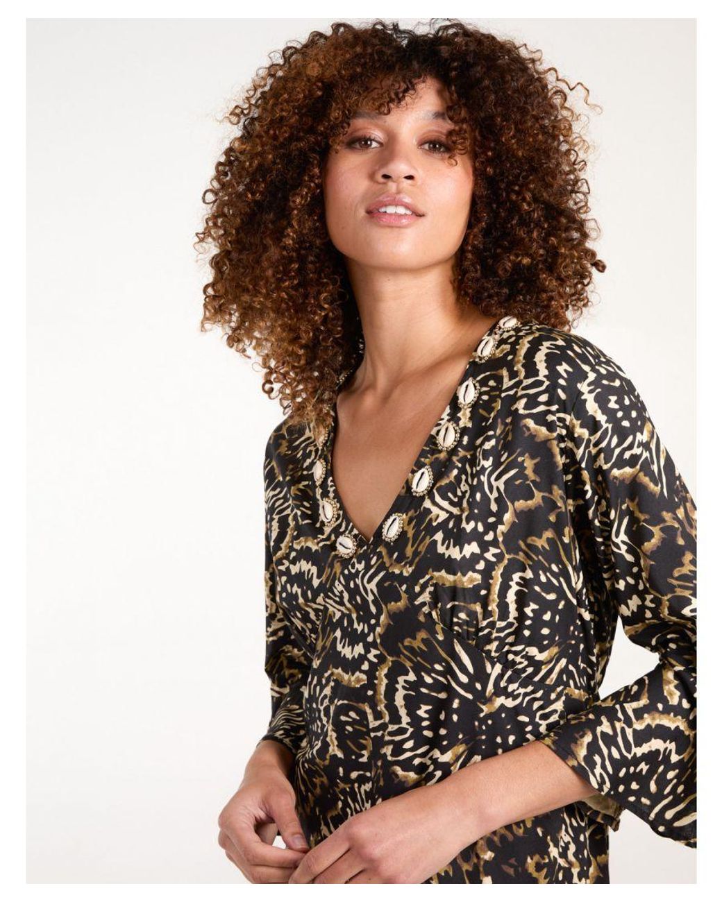 Blue Vanilla Brown V Neck Shell Midi Dress