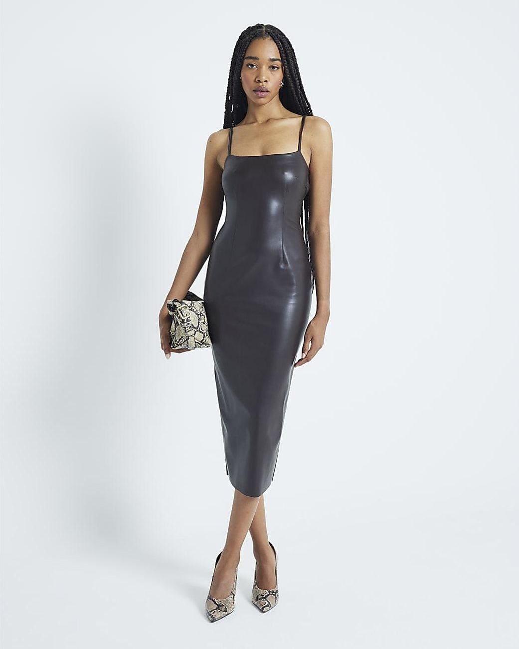 River Island Blue Midi Dress Faux Leather Strappy