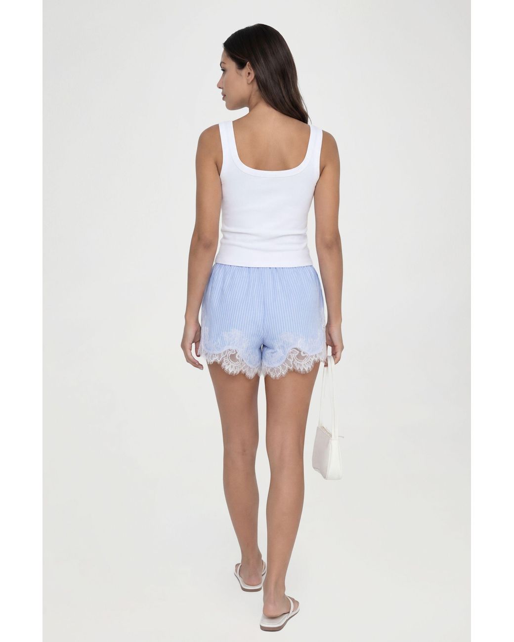 Boohoo Blue Tall Lace Trim Stripe Flippy Shorts