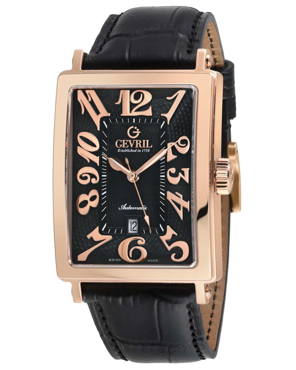 Gevril Black Avenue Of America's 15201-2 Swiss Automatic Sellita Sw200, Genuine Leather Band for men