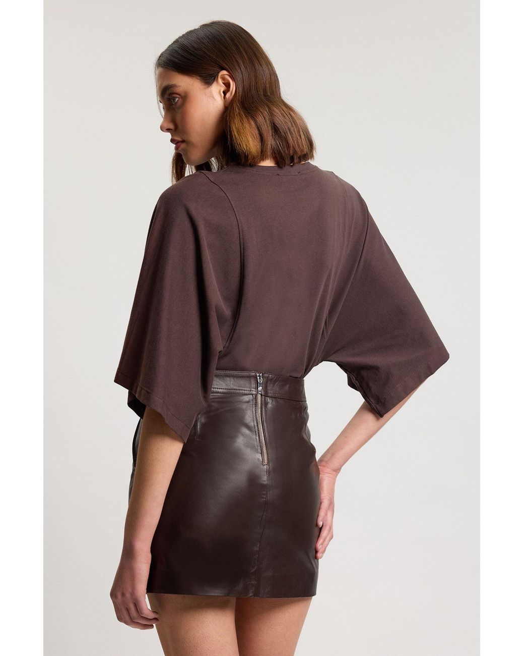 Karen Millen Brown Forever Leather Mini Skirt