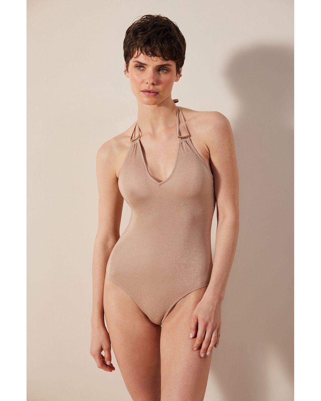 Penti Natural Glitter Knit Halter One-Piece Swimsuit