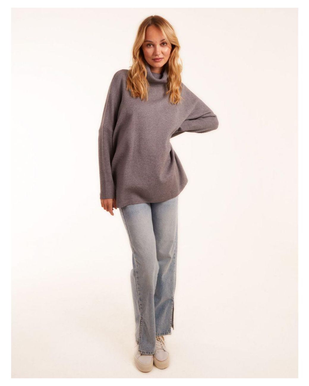 Blue Vanilla Brown High Neck Boxy Jumper