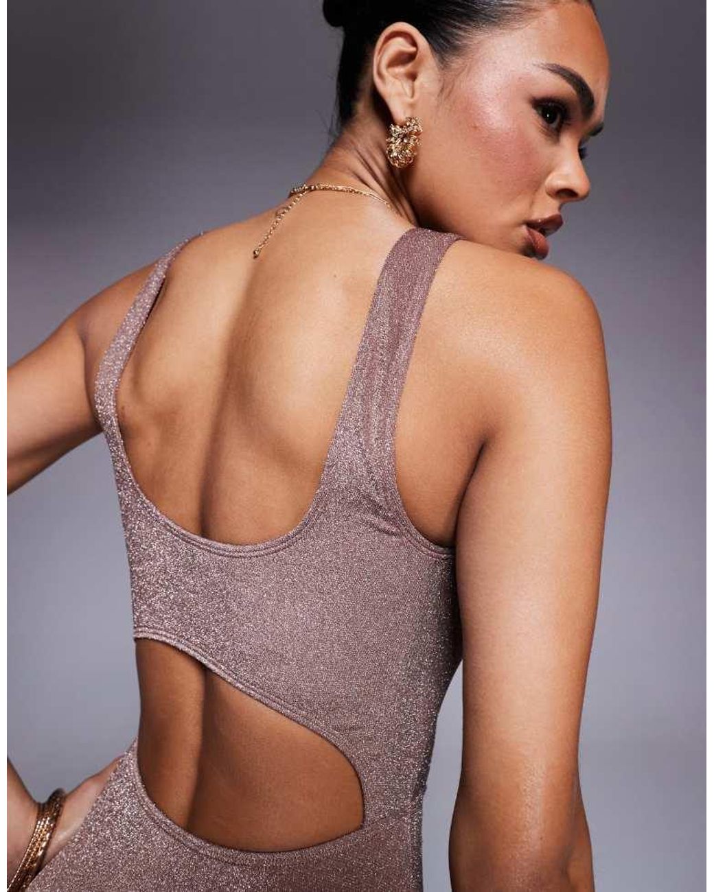South Beach Brown Tist Front Cut Out Glitter Swimsuit