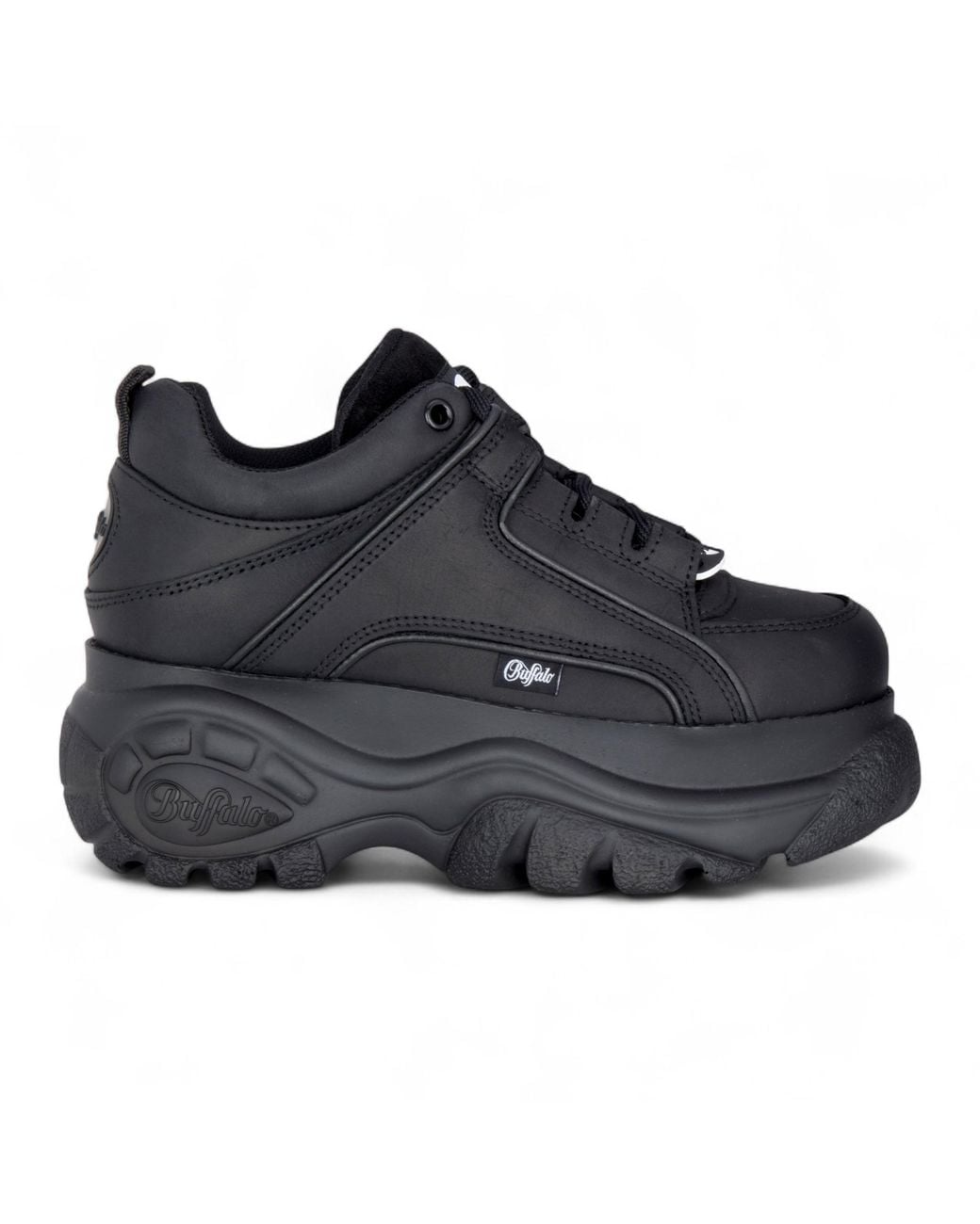 Buffalo Black Leather Chunky Platform Fashion Trainers