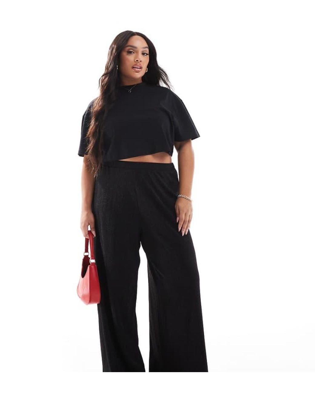 Yours Black Stripe Wide Leg Trousers