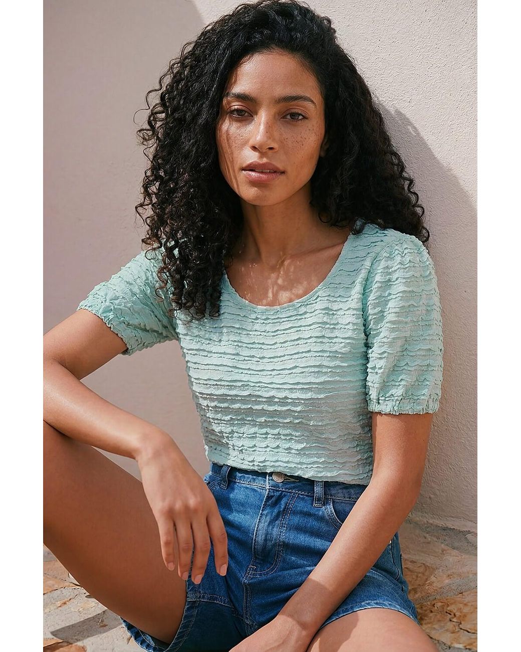 Roman Green Textured Jersey Stretch Top