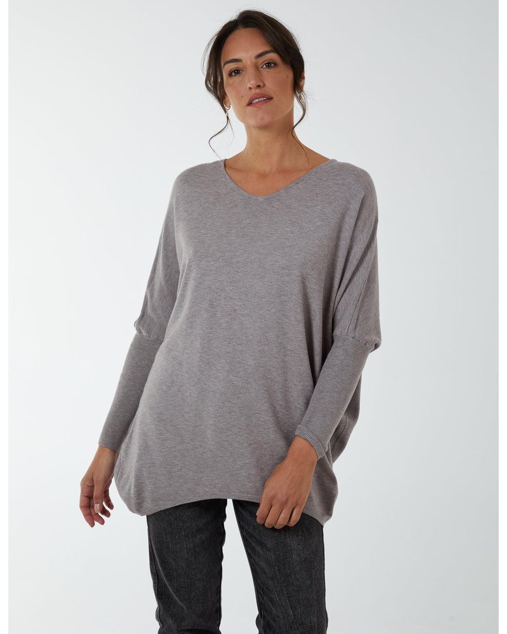 Blue Vanilla Gray Plain V Neck Jumper