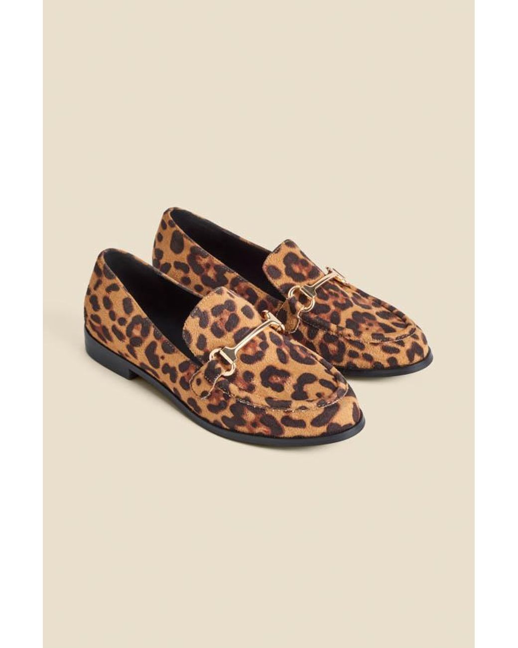 Sosandar Brown Leopard Print Snaffle Trim Mule Loafers