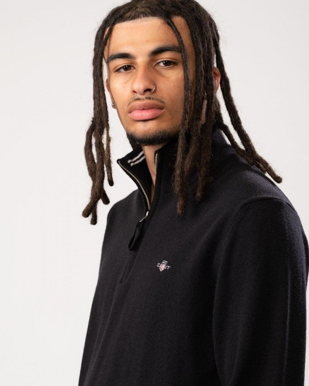 Gant Black Superfine Lambswool Half Zip Cardigan for men