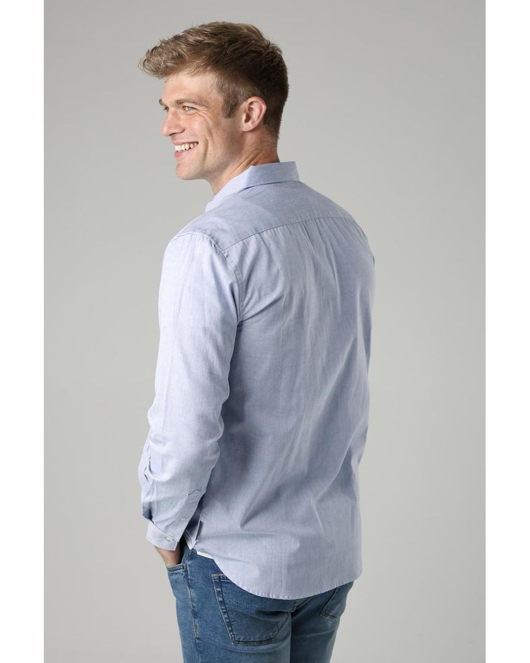 French Connection Blue Cotton Long Sleeve Oxford Shirt for men