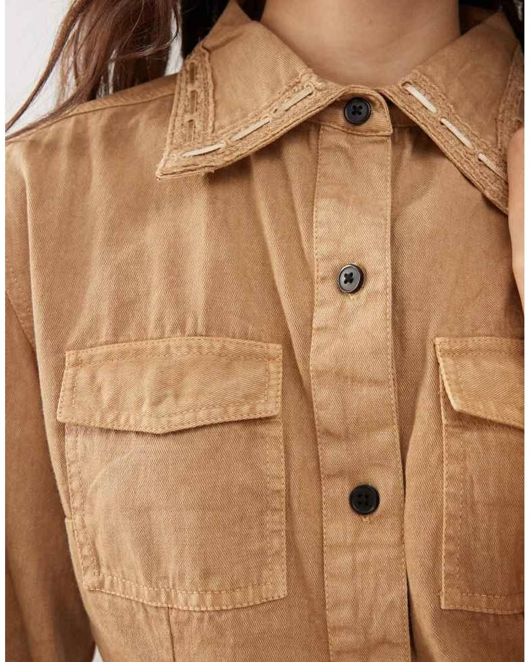 Reclaimed Vintage Natural Mini Shirt Dress With Bow Detail