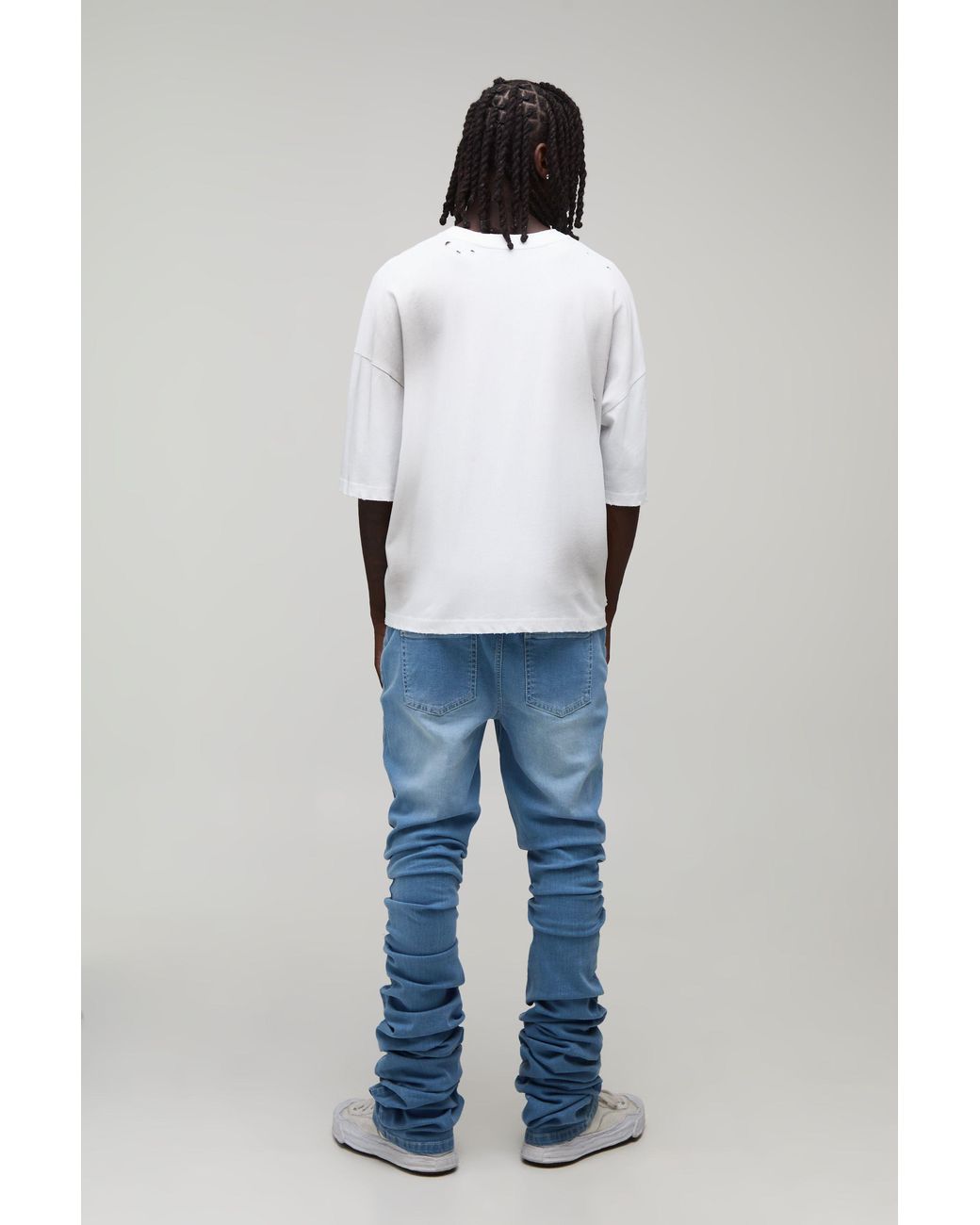 BoohooMAN Blue Skinny Flare Extreme Stacked Jeans for men