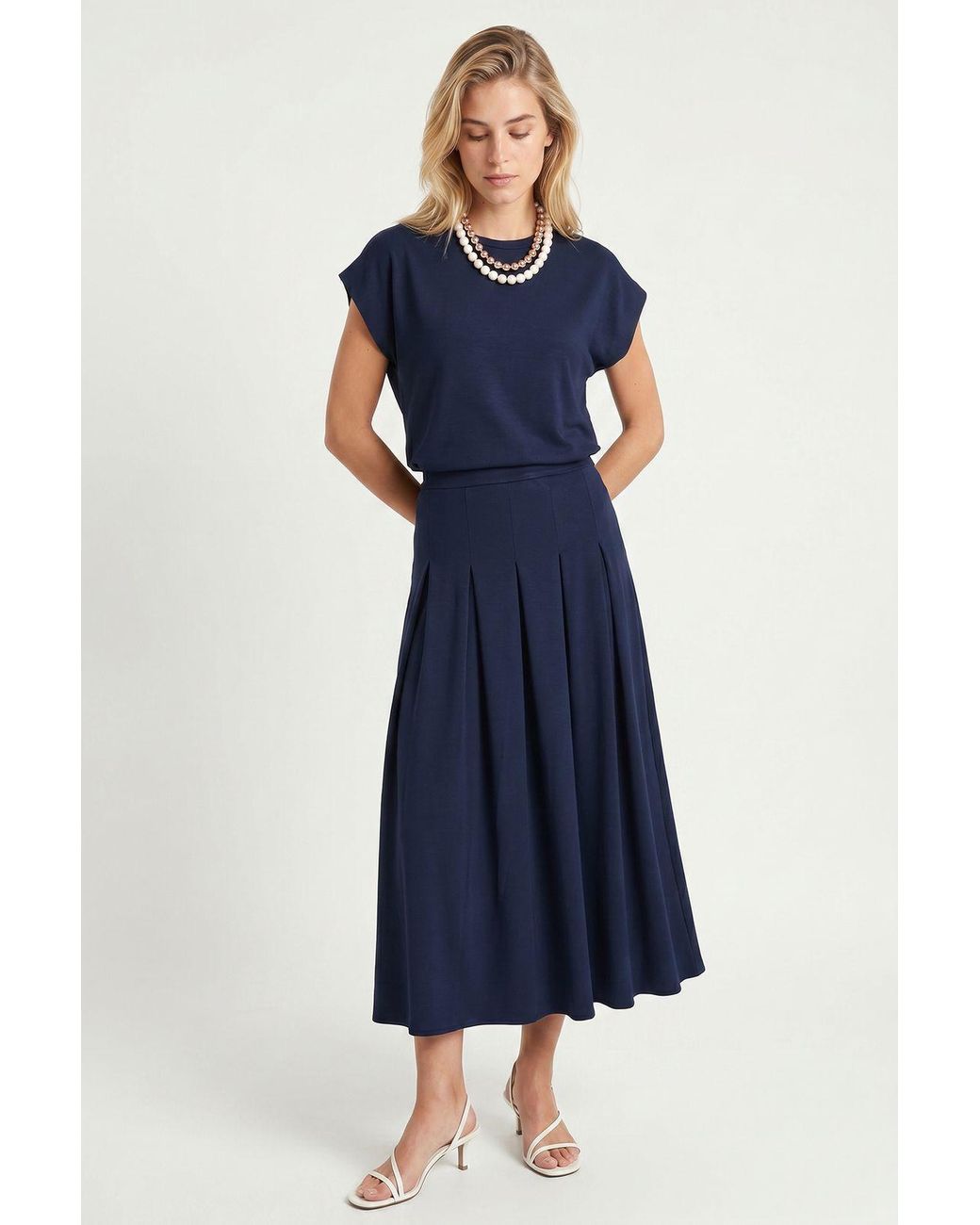 Happiness İstanbul Blue Cotton Jersey T-Shirt And Midi Skirt Set
