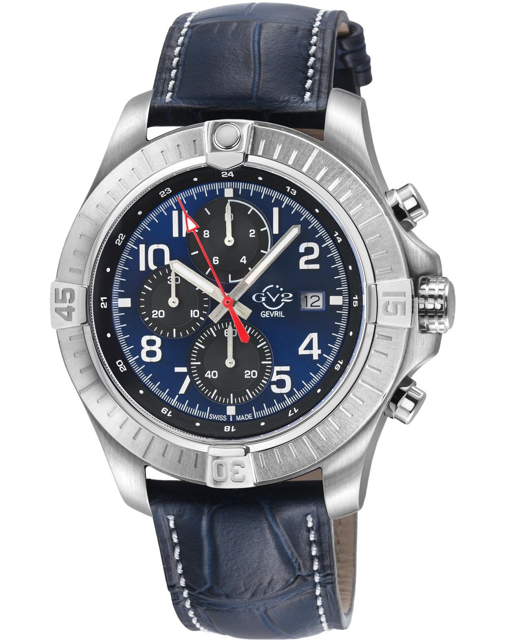 Gv2 Gray T38 Ss Case, Enamel Dial With Print, 3 Sub/ Stitching Handmade Italian Leather Strap for men