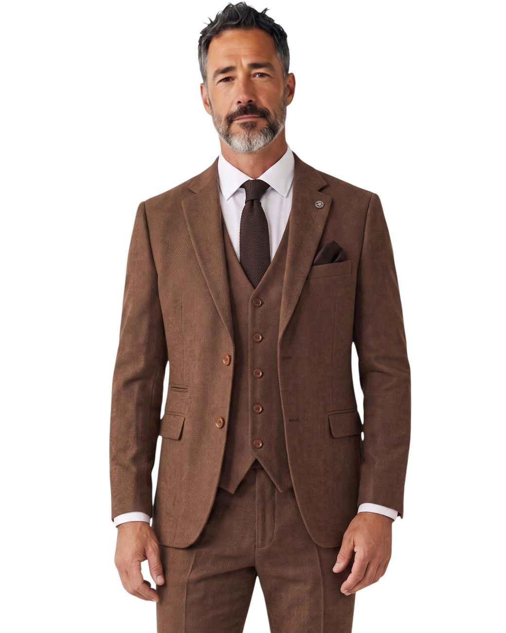 TruClothing Brown 3 Piece Tweed Herringbone Formal Suit for men
