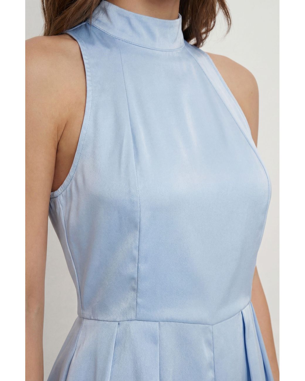MissPap Blue Satin Volume Hem Playsuit