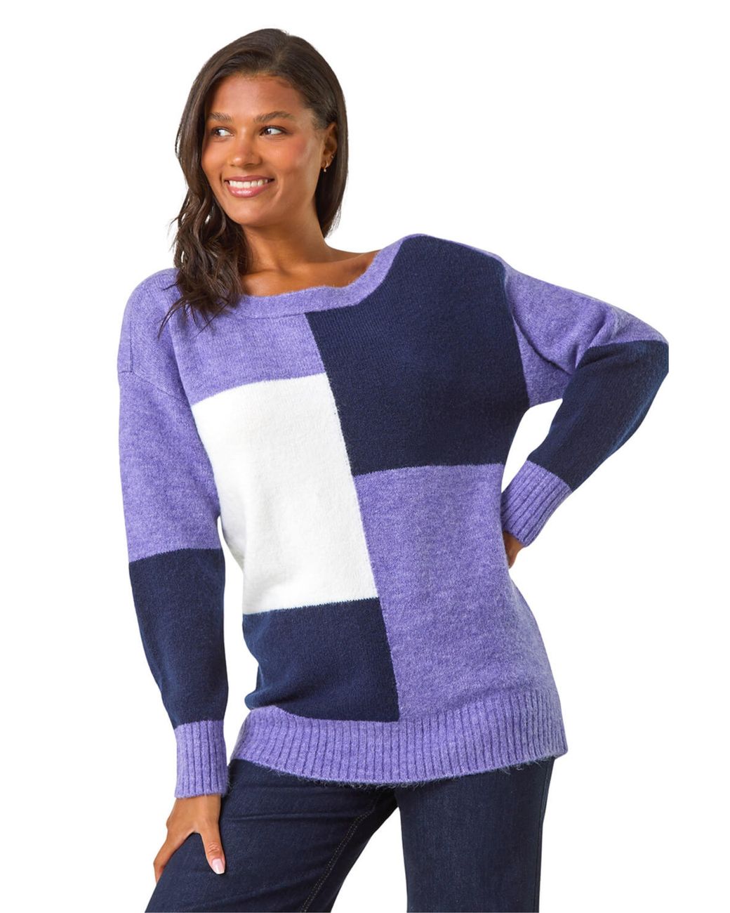 Roman Blue Colour Block Knit Jumper