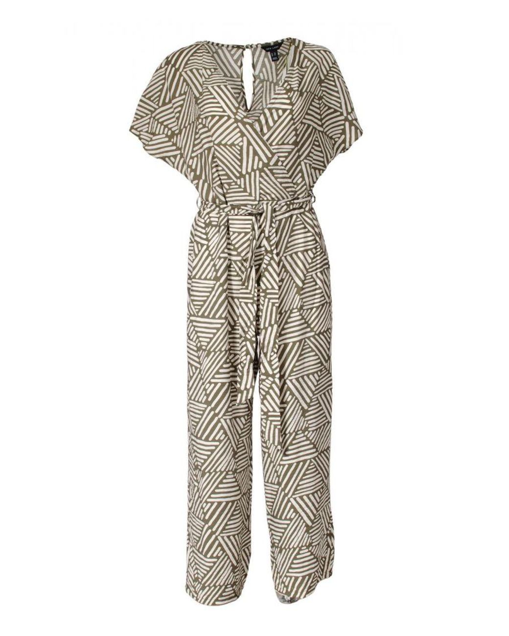 New Look Gray Summer Print Tie Waist Short Sleeve Jumpsuit