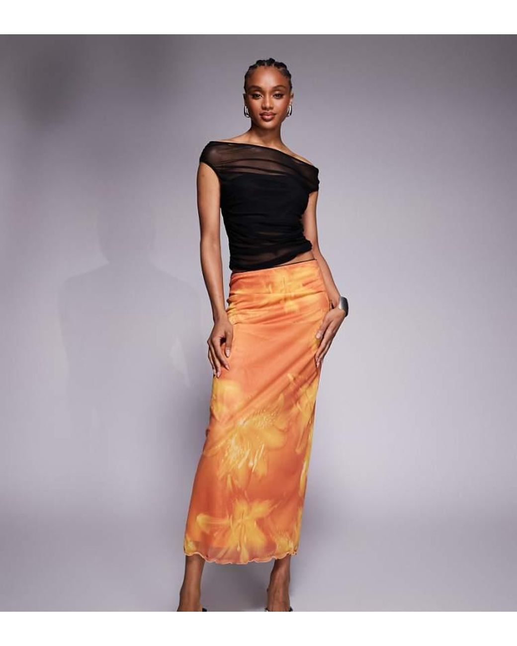 ASOS Orange Design Mesh Midi Skirt