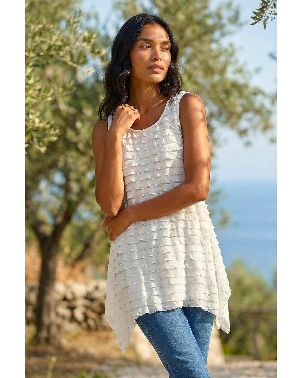 Roman White Frill Detail Tunic Top