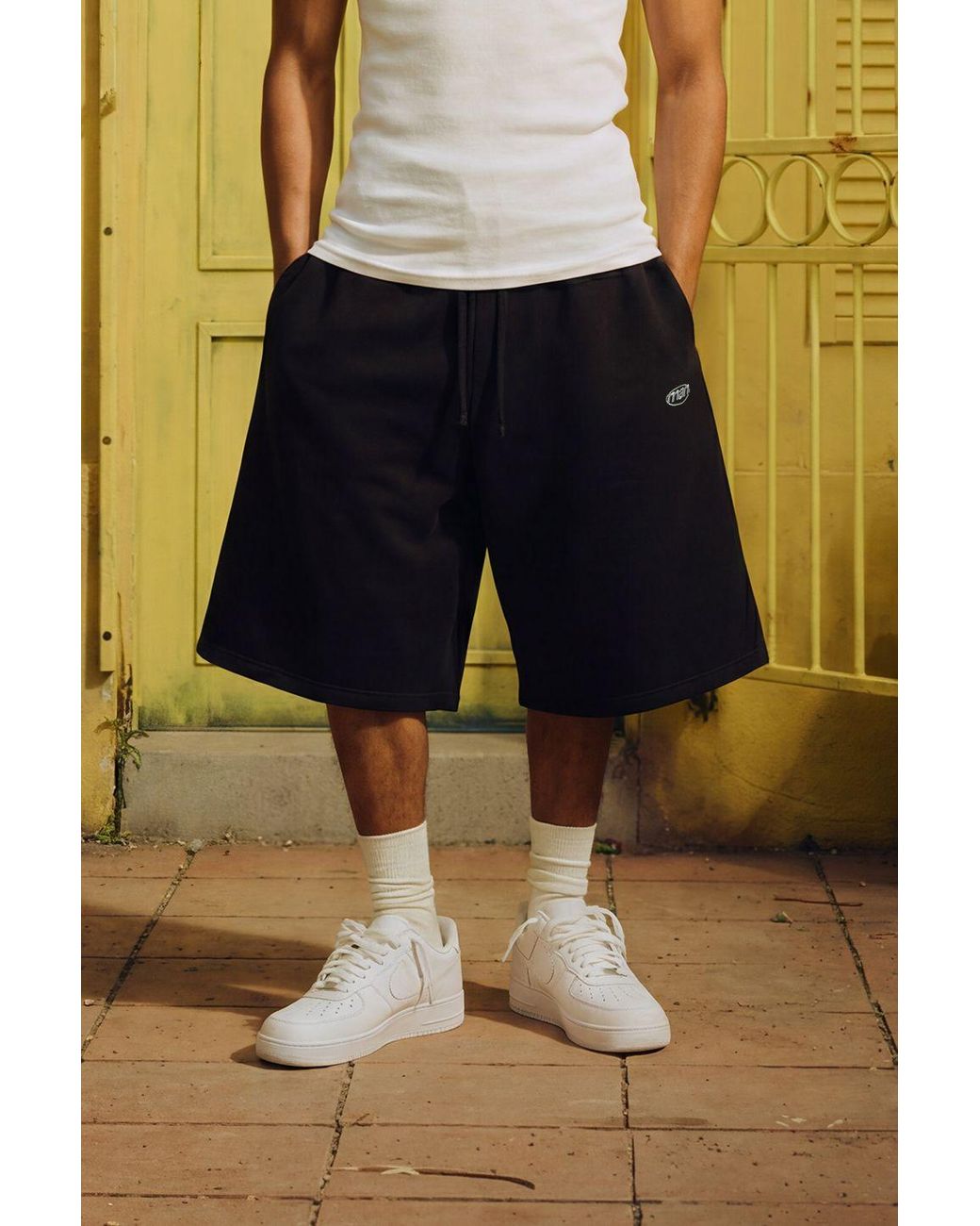 BoohooMAN Black Sport Embroidered Jersey Jort for men