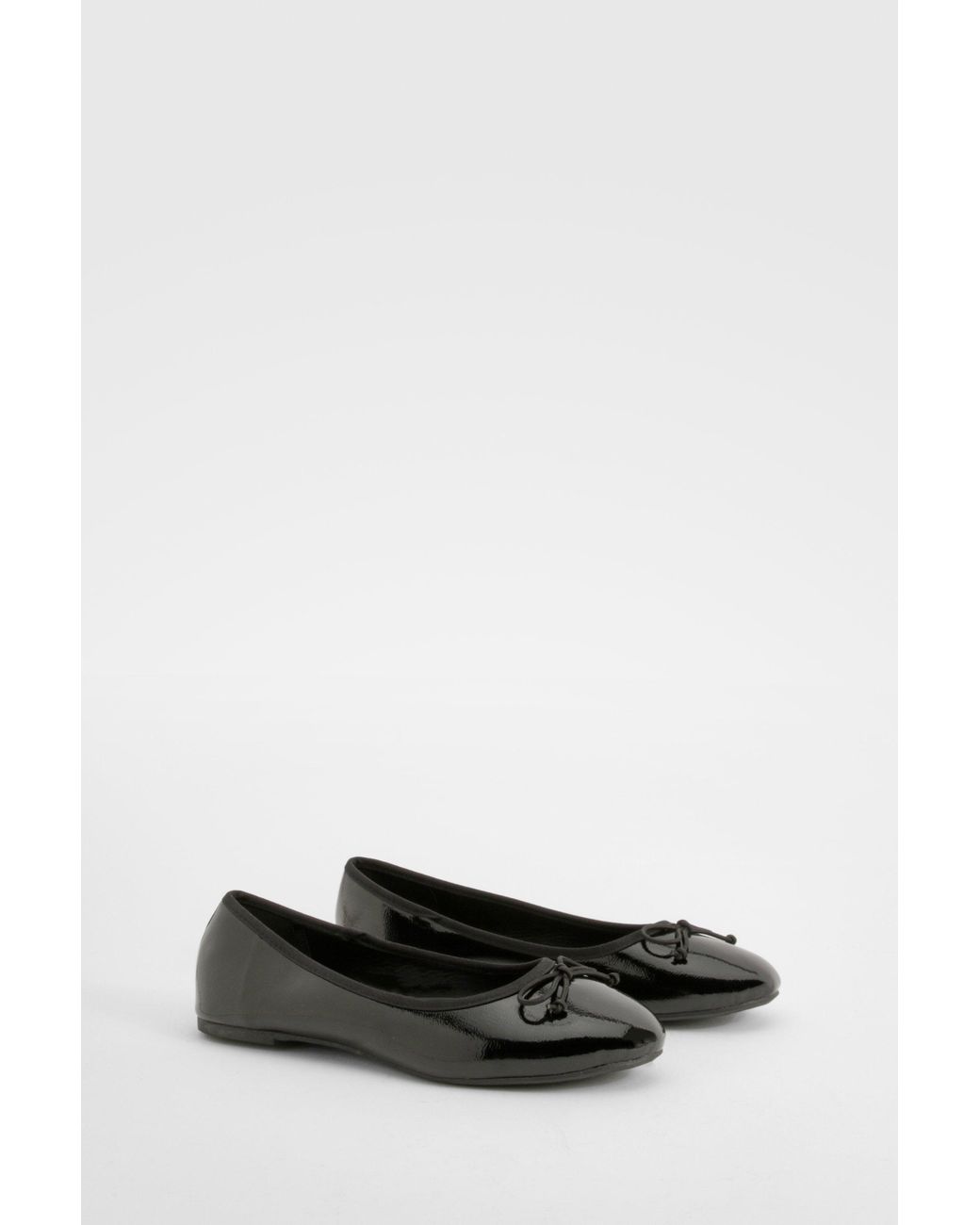 Boohoo Black Wide Fit Crinkle Bow Detail Ballet Flats