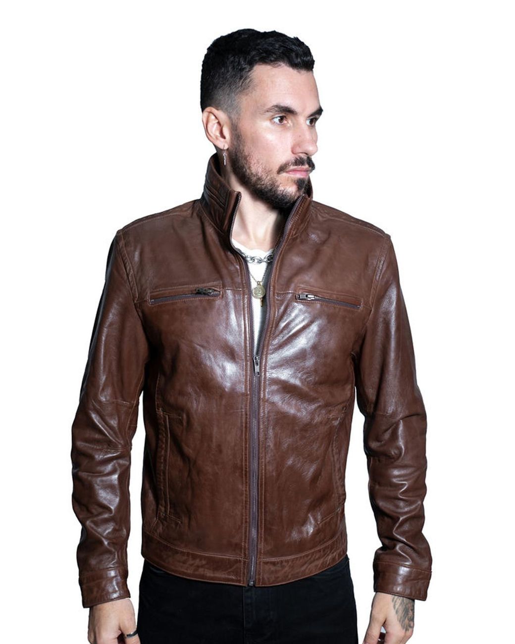 Infinity Leather Brown Classic Biker Jacket-Caracas for men