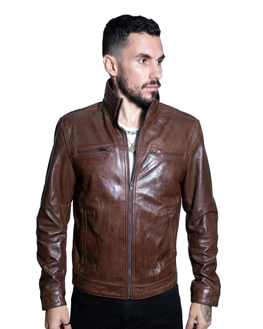 Infinity Leather Brown Classic Biker Jacket-Caracas for men