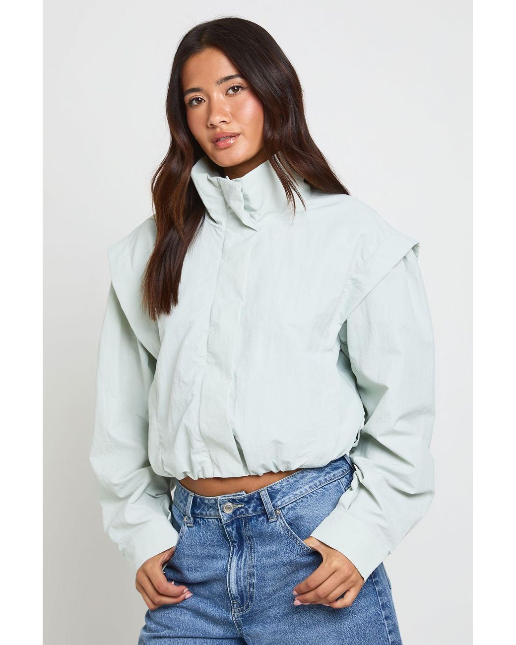 Boohoo White Nylon Funnel Neck Zip Through Track Top