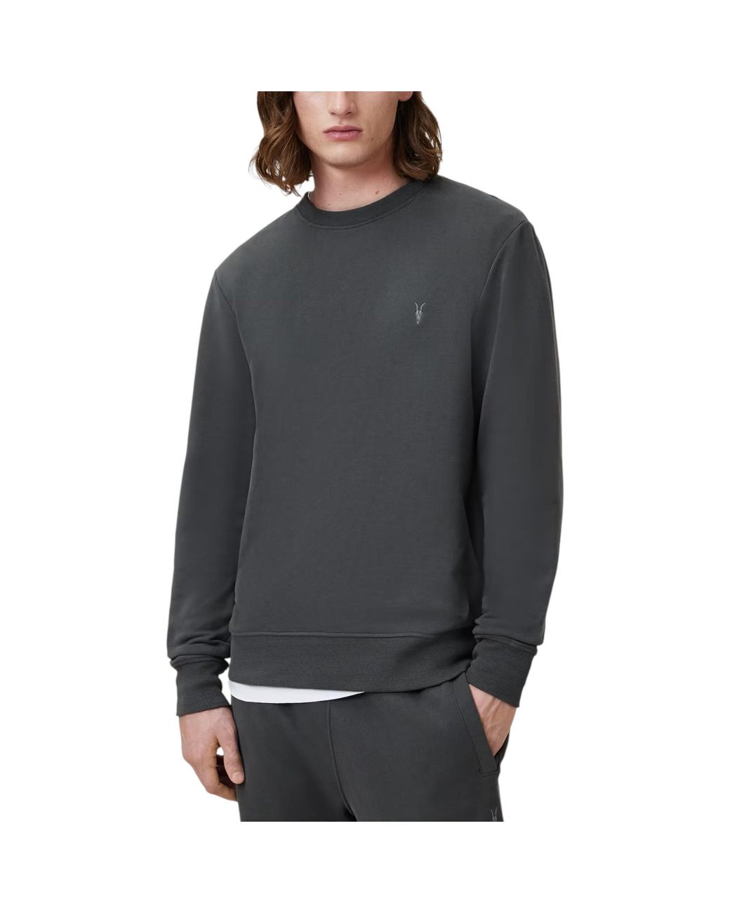 AllSaints Gray Reven Sweatshirts Crew Neck Casual Cotton Pullover Winter Jumper for men