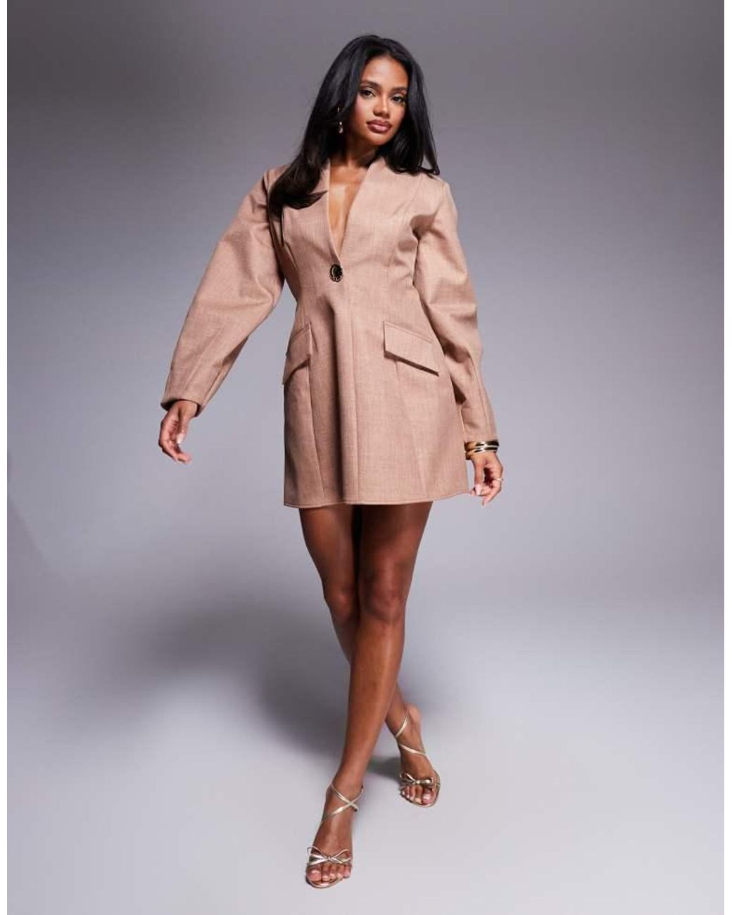 ASOS Gray Structured Linen Sculpted Blazer Dress