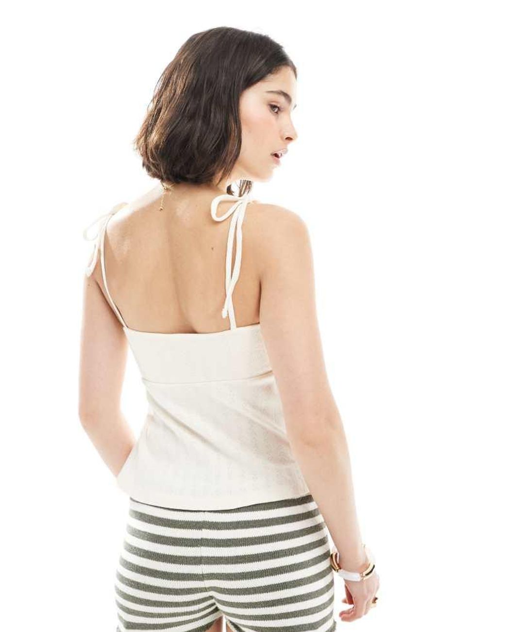 Miss Selfridge Natural Pointelle Tie Shoulder Cami