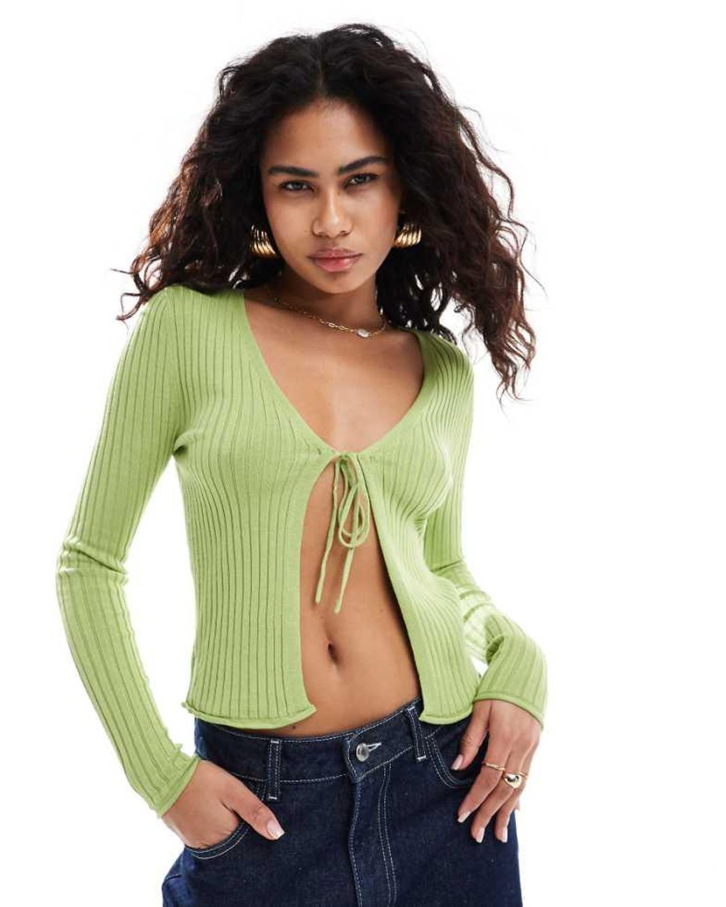 ONLY Green Tie Front Knitted Cardigan