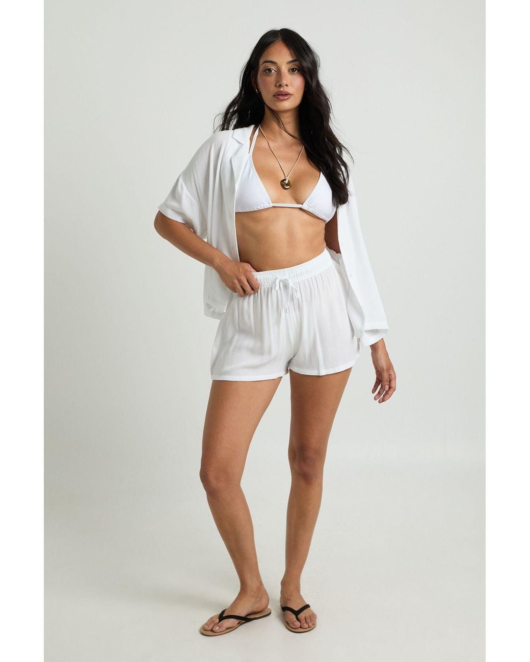 Boohoo White Essentials Linen Look Shorts