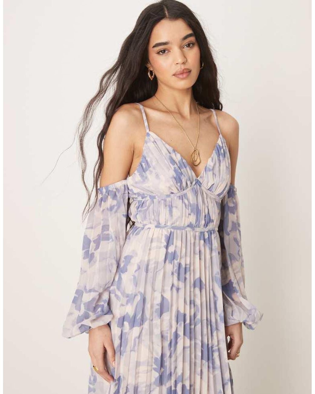 ASOS Pink Plunge Bardot Pleated Midaxi Dress