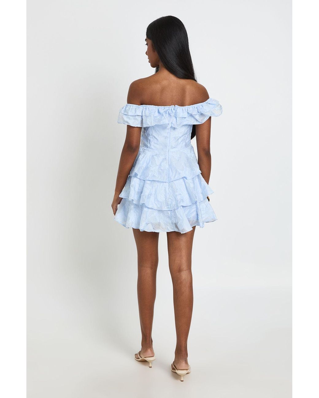 Boohoo White Burnout Bardot Tiered Mini Dress