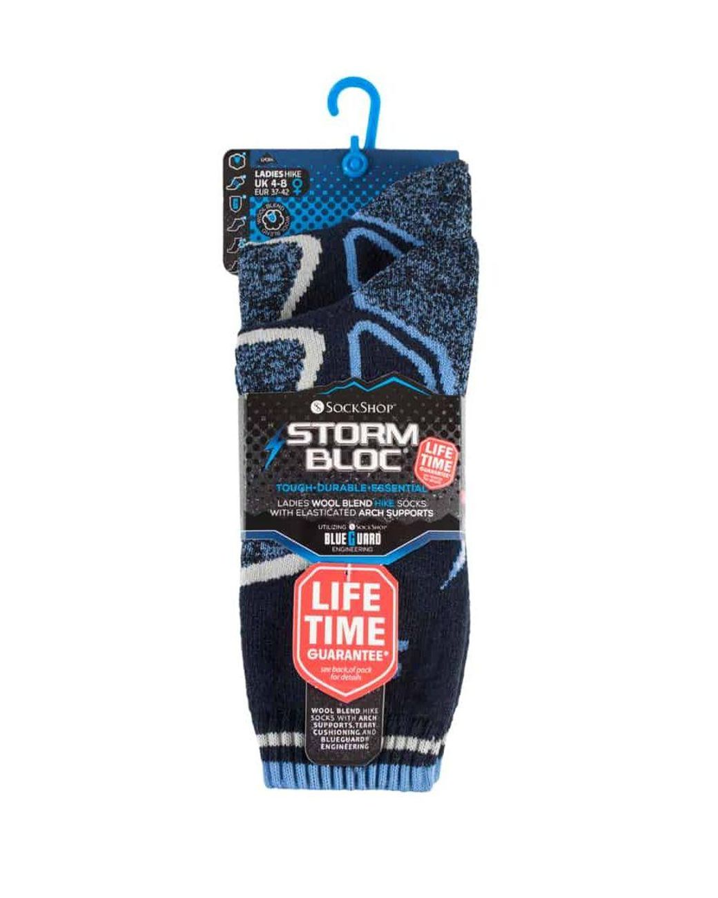 Storm Bloc Blue 2 Pairs Ladies Cushioned Wool Blend Hiking Socks With Arch Support