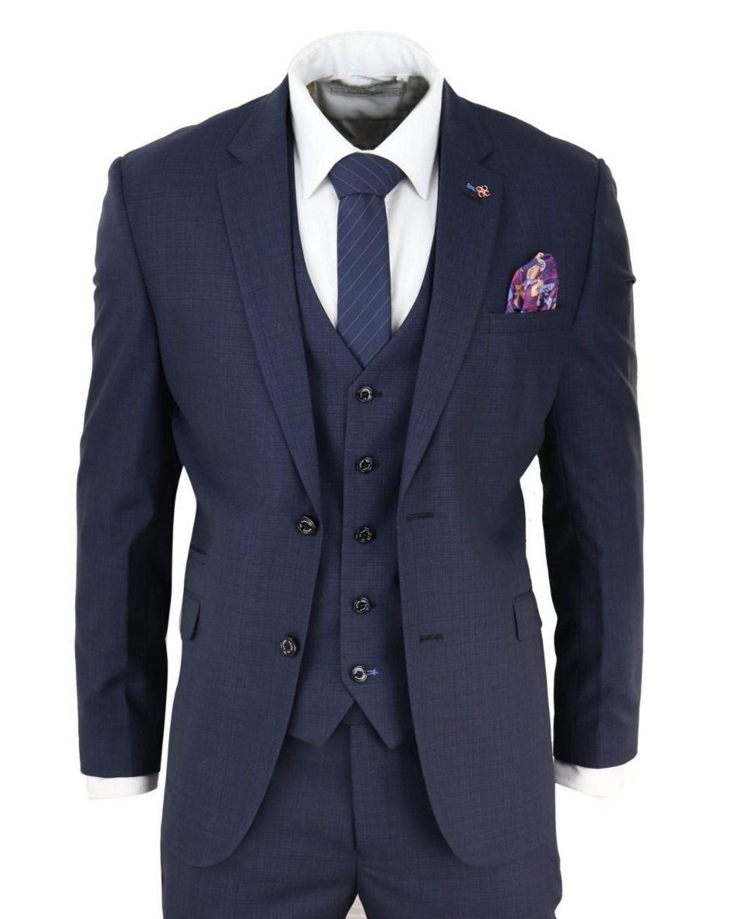 Infinity Leather Blue 3 Piece Tailored Fit Retro Classic Suit for men