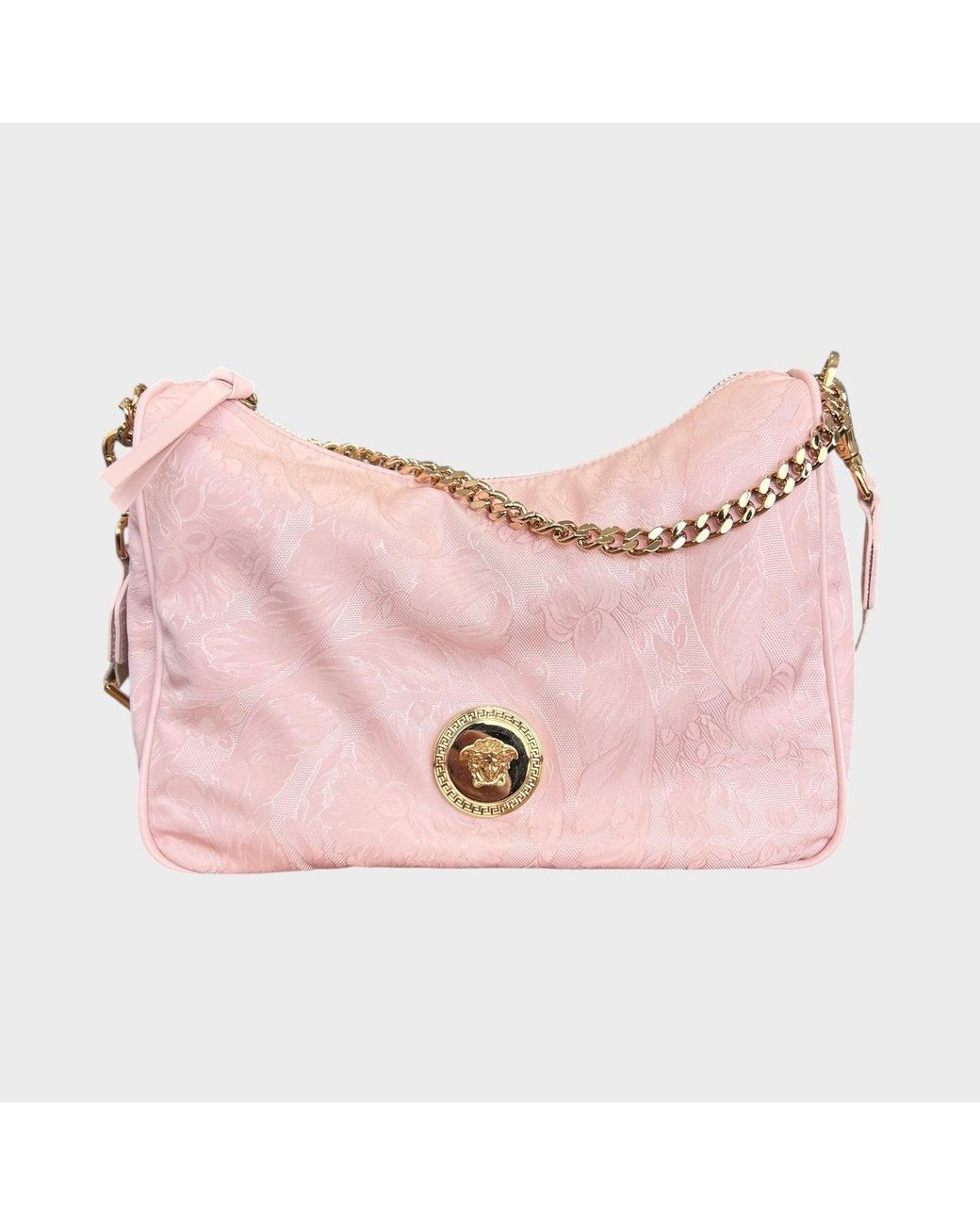 Versace Pink Hobo Medusa Head Floral Shoulder Bag