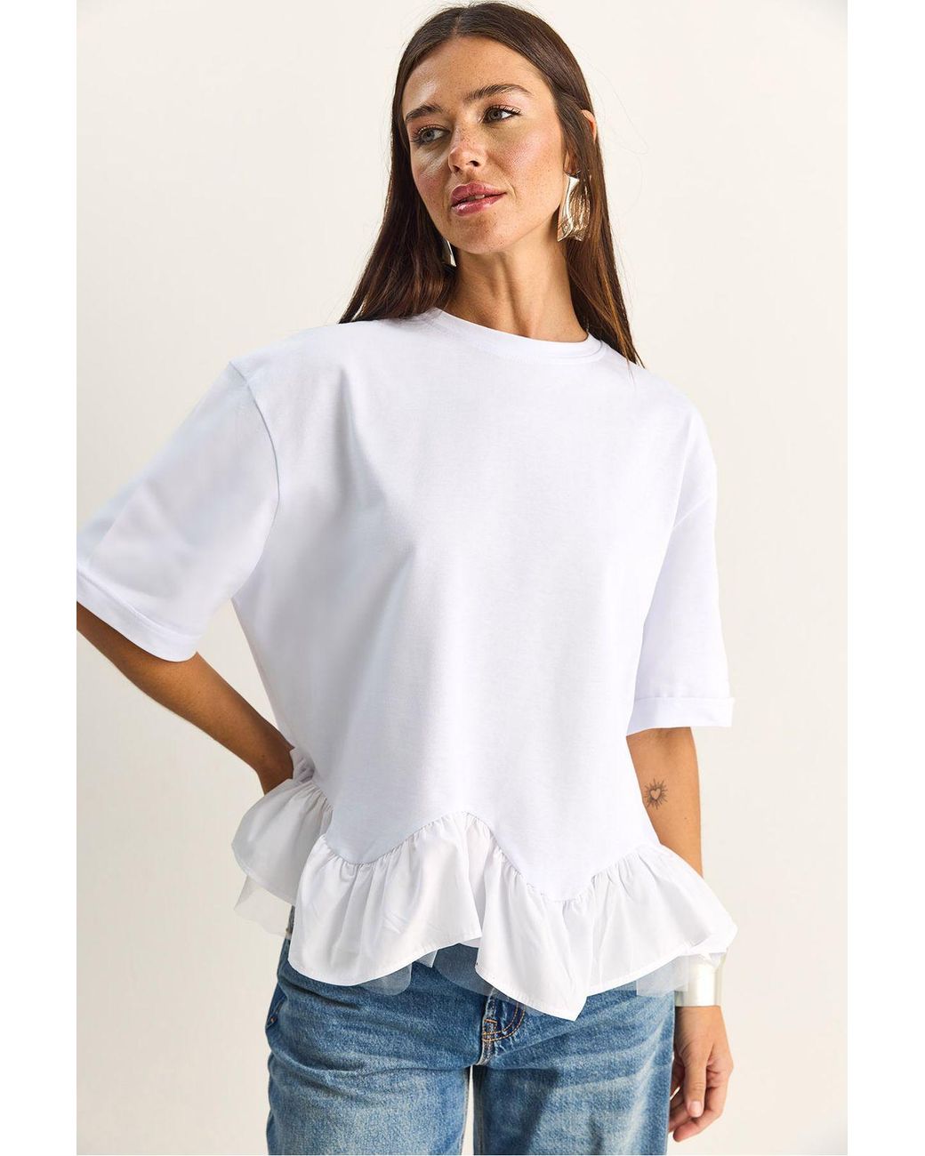Bianco Lucci White Cotton Elastane T-Shirt