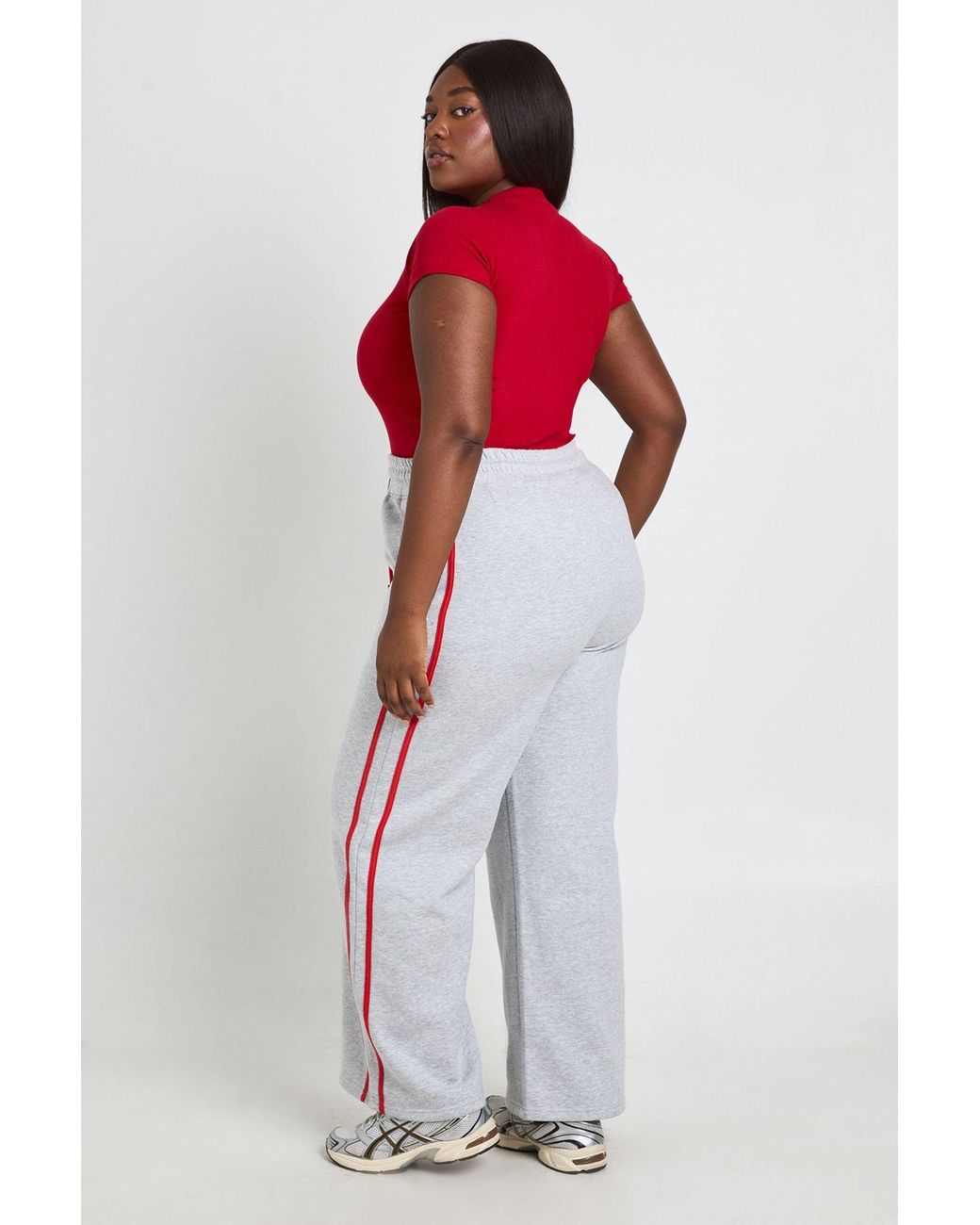 Boohoo Red Plus Side Stripe Wide Leg Joggers