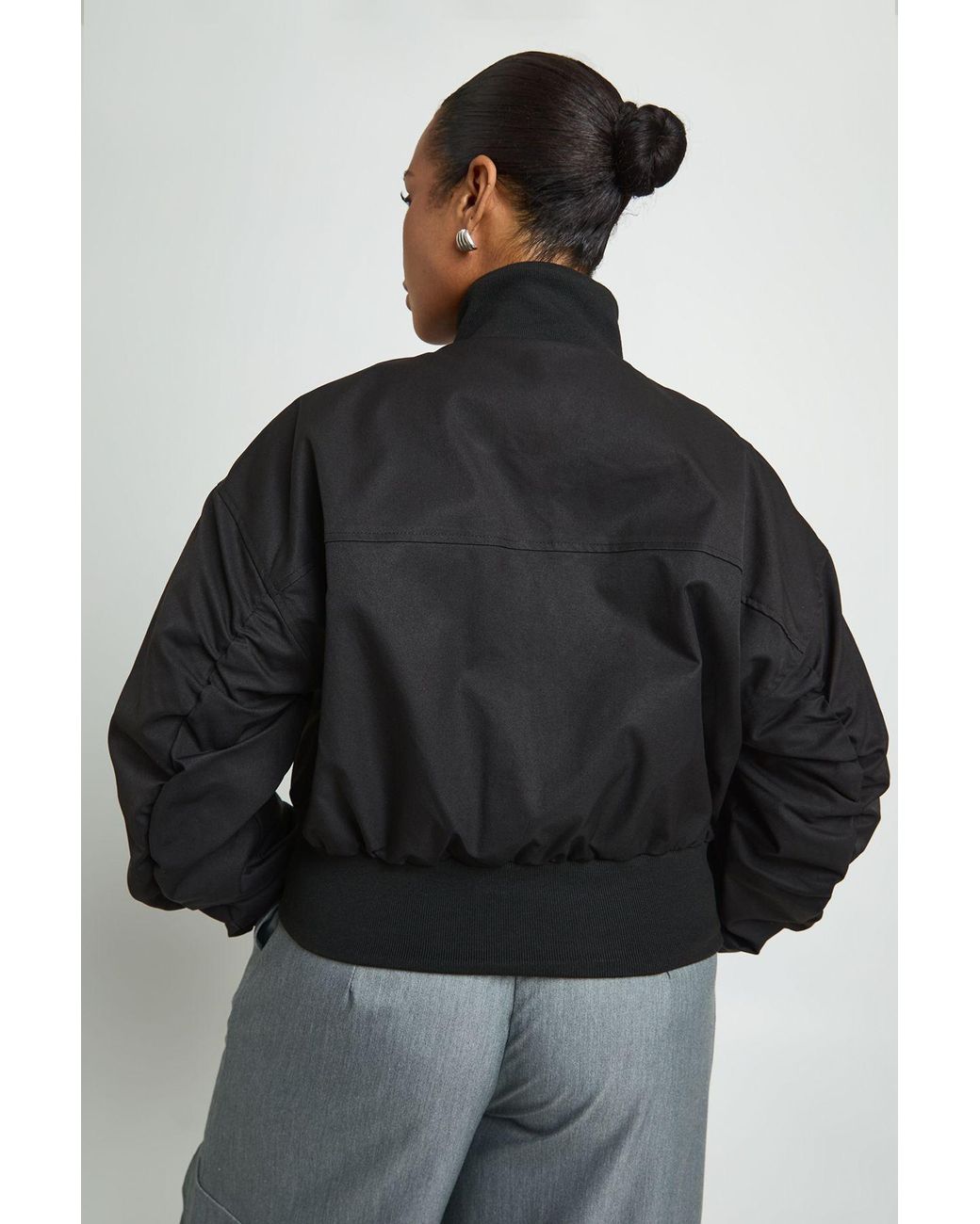 Boohoo Black Plus Funnel Neck Zip Through Bomber Jacket